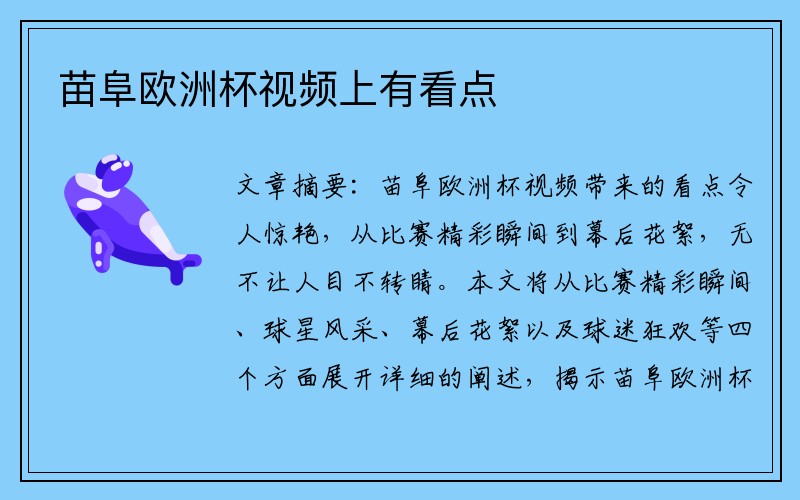 苗阜欧洲杯视频上有看点